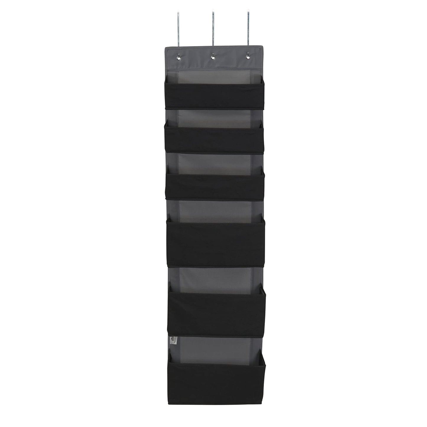 Household Essentials 6 Pocket Over‑The‑Door Organizer in Non‑Woven Fabric with Reinforced Siding, Foldable Storage, Black