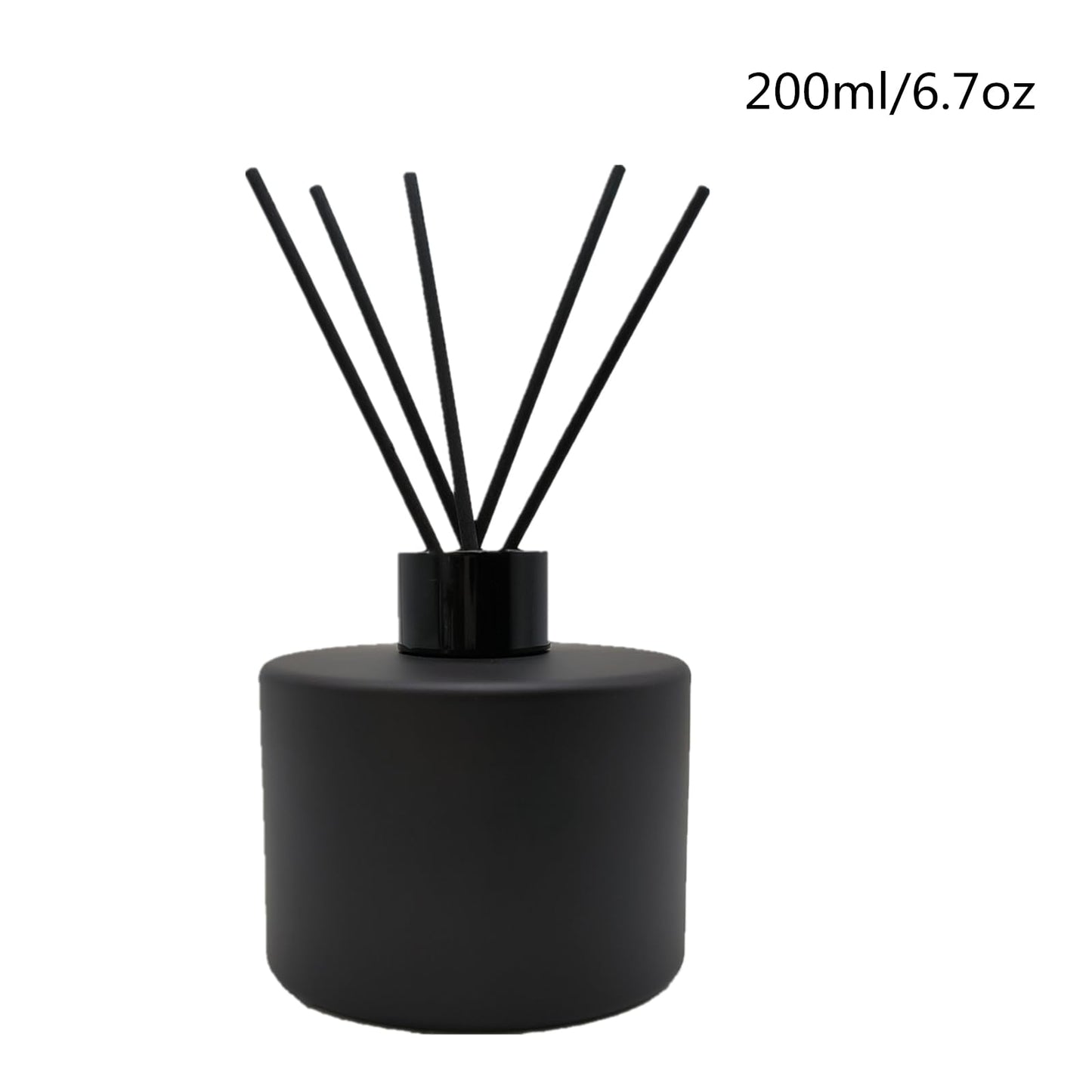 2PCS Glass Diffuser Bottles,200ml/6.7oz Essential Oil Jar,Empty Perfume Container with Black Aromatherapy Sticks Use for DIY Replacement Reed Diffuser (Round Matte Black)