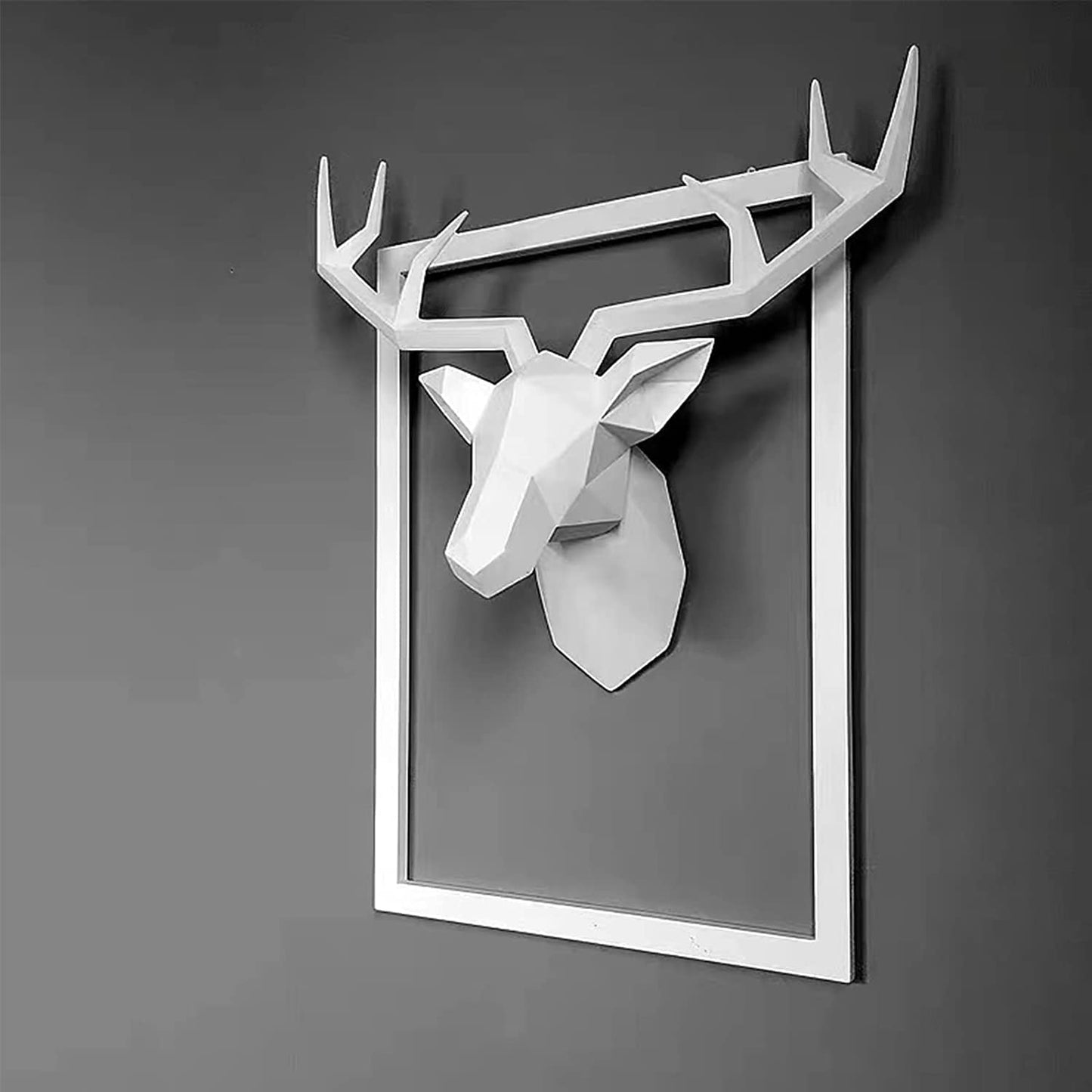 XYQXYQ White Deer Head Wall Sculpture,Modern Art Wall Hanging,3D Wall Decor,Gallery Living Room Resin Animal Head Decoration