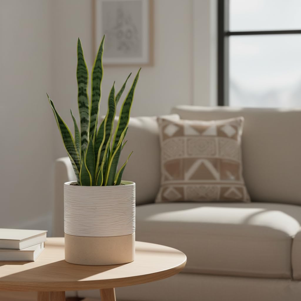 Nihow Ceramic Self Watering Plant Pot for Indoor Plants, 6 Inch,Cream White