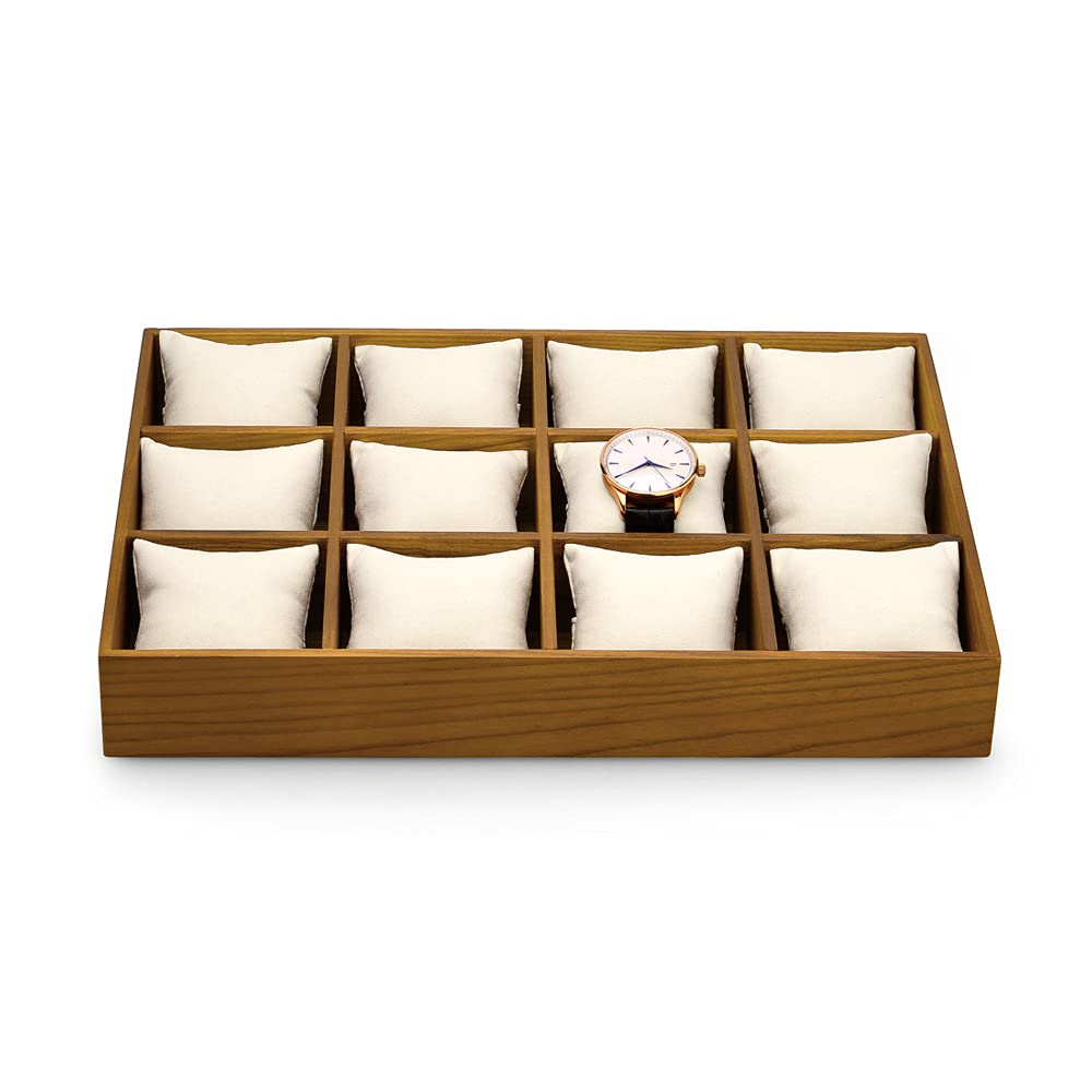 Woodten Solid Wood Watch Storage Tray for Drawer Watch Pillow Organizer Display Tray Showcase (Beige)
