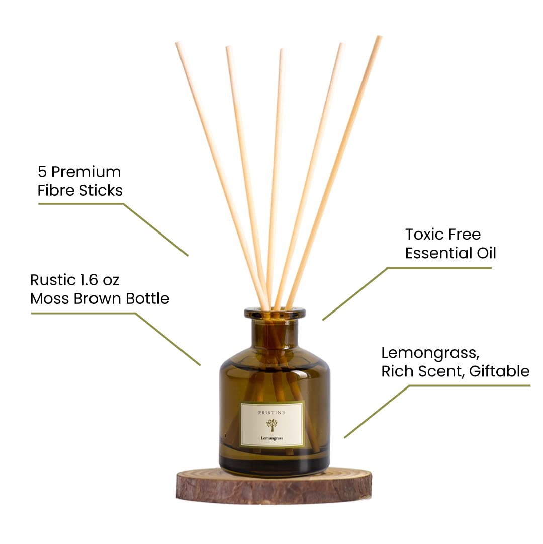 PRISTINE Lemongrass Reed Diffusers for Home & Bathroom | Fresh Lemongrass & Citronella Room Fragrance, Oil & Room Diffusers with Reeds Stick | Refreshing Home Fragrance Scent