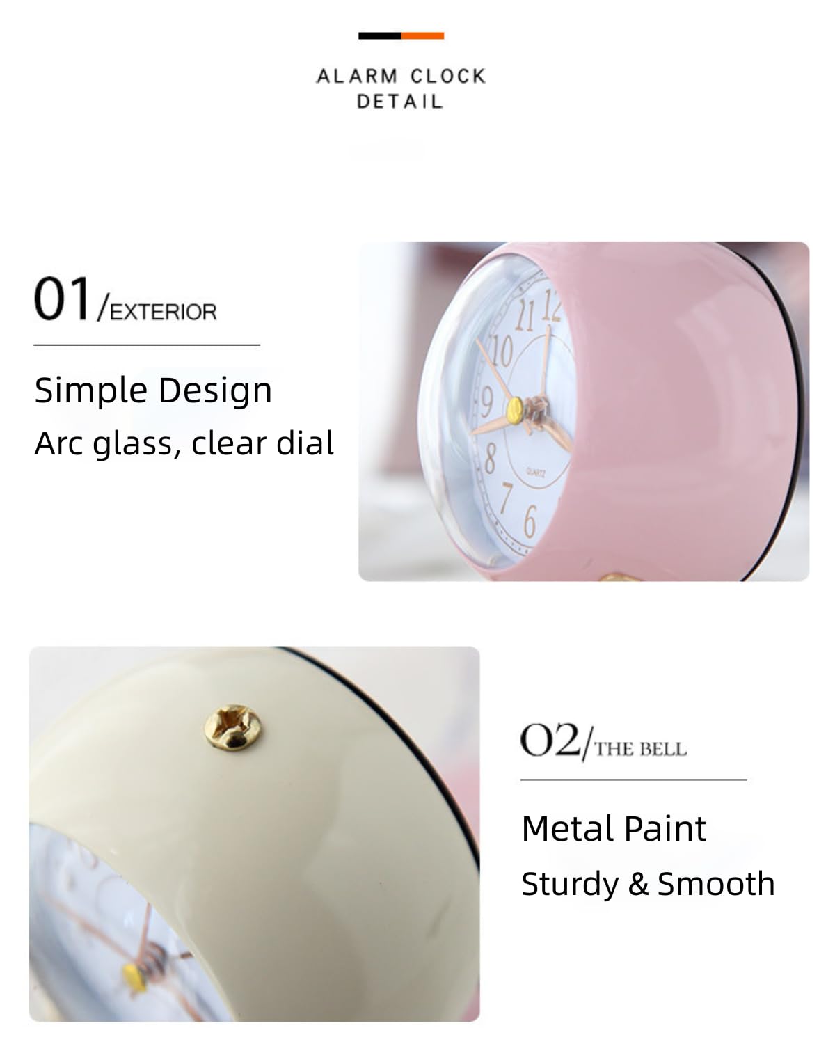 COSCTOR 3 Inches Analog Alarm Clocks Retro Backlight Cute Simple Design with Night Light Silent Non-Ticking Battery Operated [Purple]