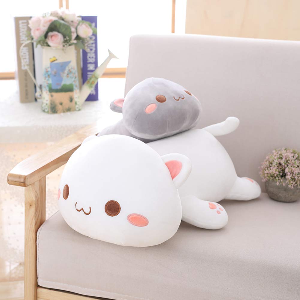 Jensquaify Cat Plush Hugging Pillow, Soft Kitten Cat Stuffed Animals Toy Gifts for Kids (Grey Squint Eyes, 25.5")