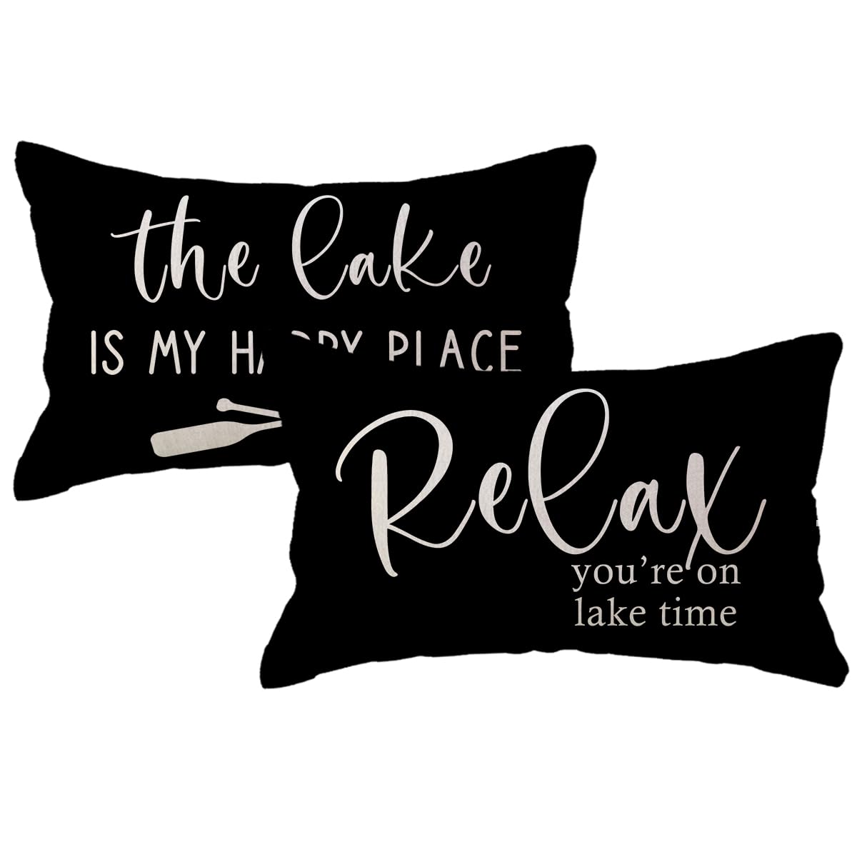 ULOVE LOVE YOURSELF 2Pack Lake Cabin Decor Lumbar Throw Pillow Covers 12x 20Inch Relax You’re On Lake Time Pillowcases Summer Lake House Decorative Waist Cushion Cover for Sofa Couch Porch (Black)