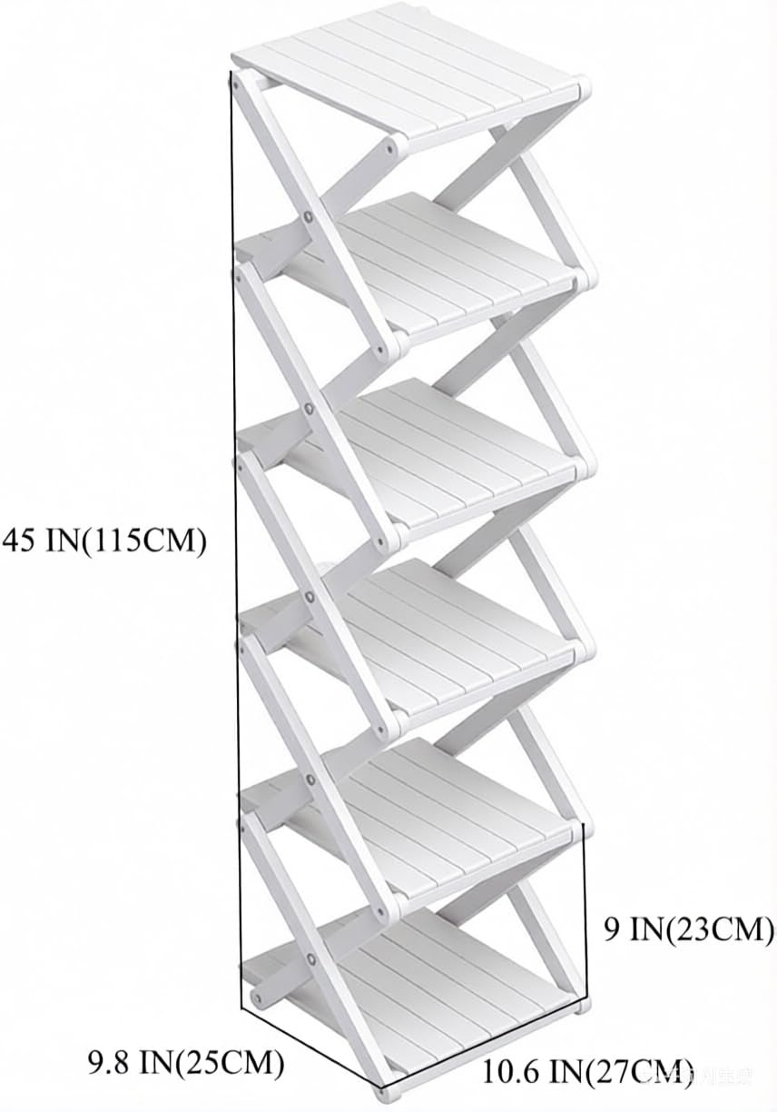 Bamboo Shoe Rack - No Assembly Required, Tall Narrow Foldable Shoe Organizer, Space-Saving Multifunctional Shelf for Entryways, Corners, Bedrooms, Balconies, 6 Layer White (Reinforced And Thickened )