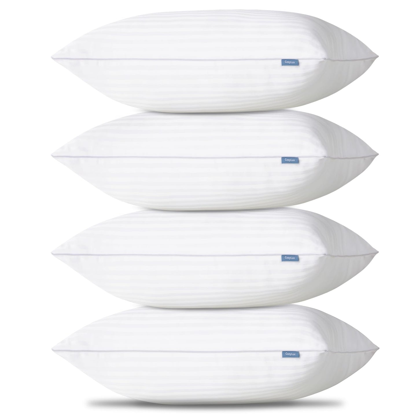 CozyLux Pillows Queen Size Set of 4, Oeko-TEX Certified Down Alternative Striped Bed Pillows for Sleeping, Hotel Style Soft Supportive Pillows for Side, Back and Stomach Sleepers, 18x28 Inches