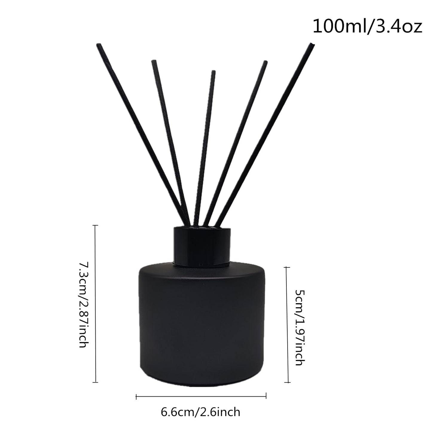 PimyRcyi 4PCS Reed Diffuser Bottle, Empty Matte Black Glass Jar with Black Sticks,Fragrance Replacement Container 100ml(4, Round)