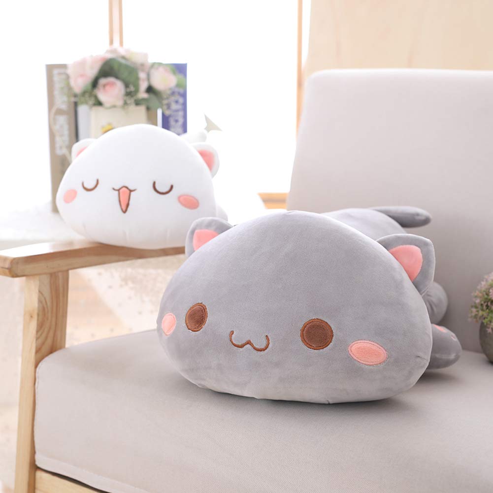 Jensquaify Cat Stuffed Animals, Soft Cat Plush Toy Pillow Kitten Stuffed Animal Toys for Kids (Grey Squint Eyes, 13.7")