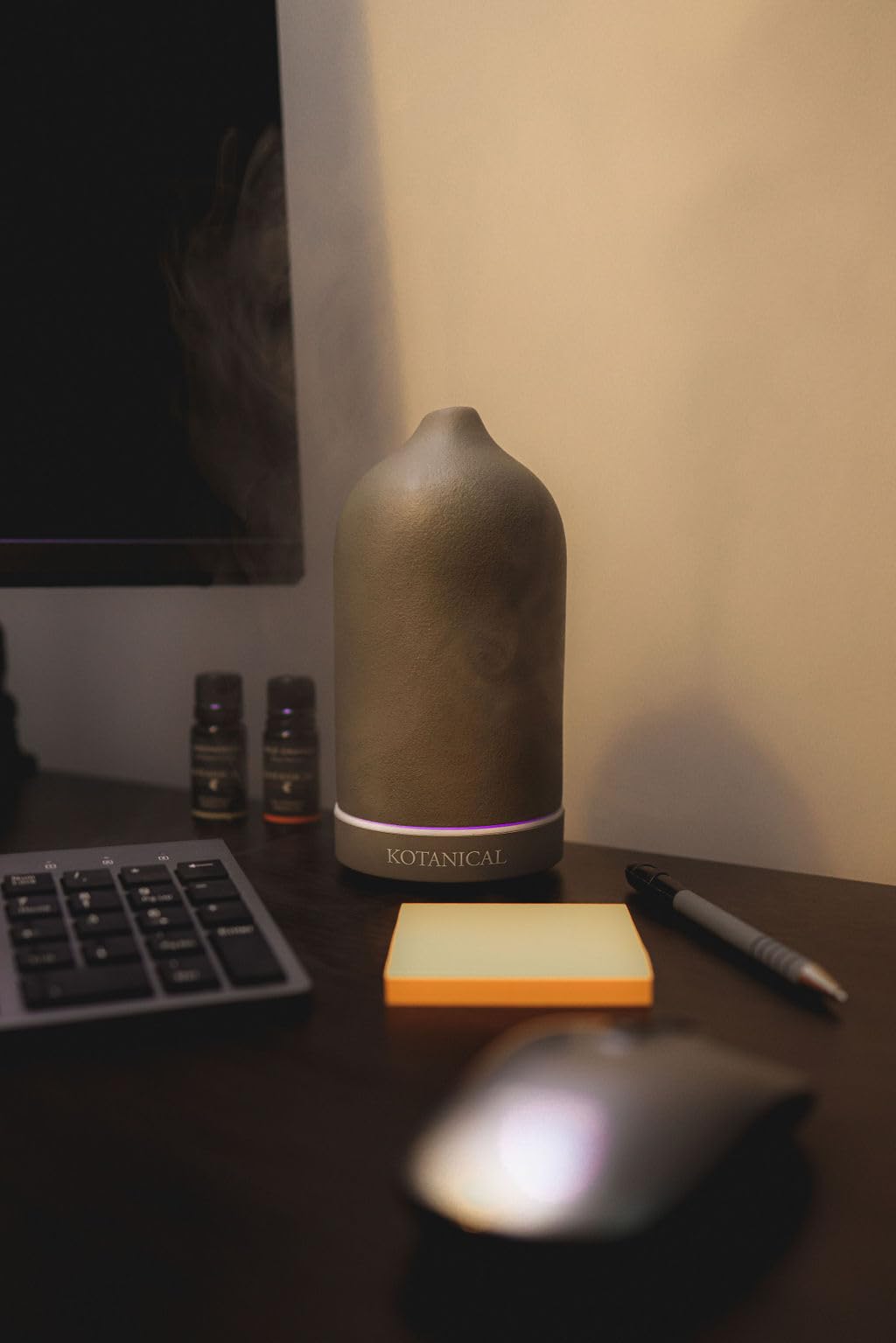 Kotanical Grey Stone Essential Oil Diffuser – Ceramic Aromatherapy Diffuser with Ultrasonic Mist, LED Ambient Light & Auto Shut-Off for Home, Bedroom, Office