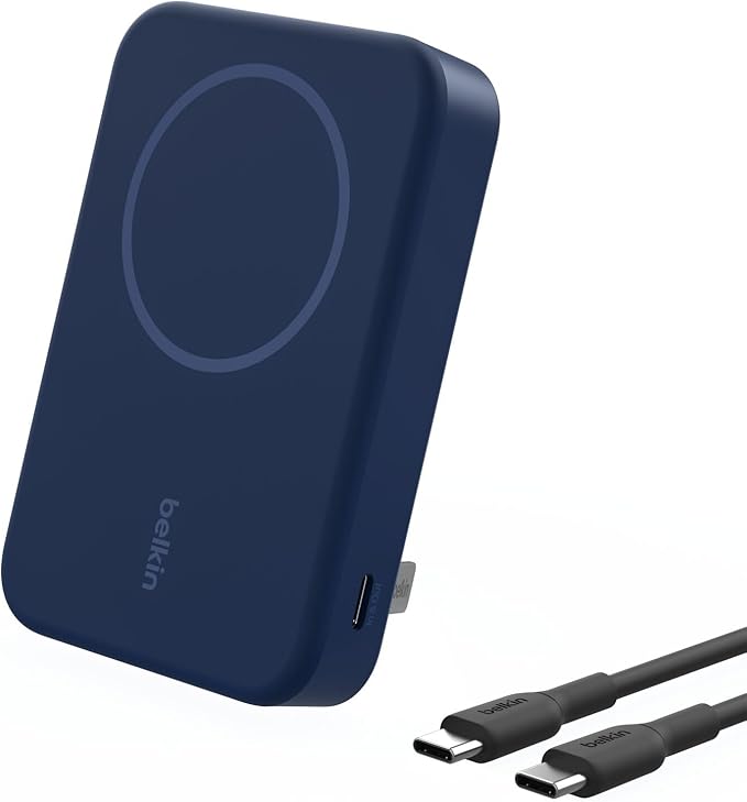 Belkin Portable Charger, Wireless Power Bank 15W 10000 mAh w/ Qi2, MagSafe Charger + Built-in Pop-up Kickstand - iPhone 17, Air, Pro, Pro Max, AirPods, Apple Watch, Google Pixel 10, etc. - Blue