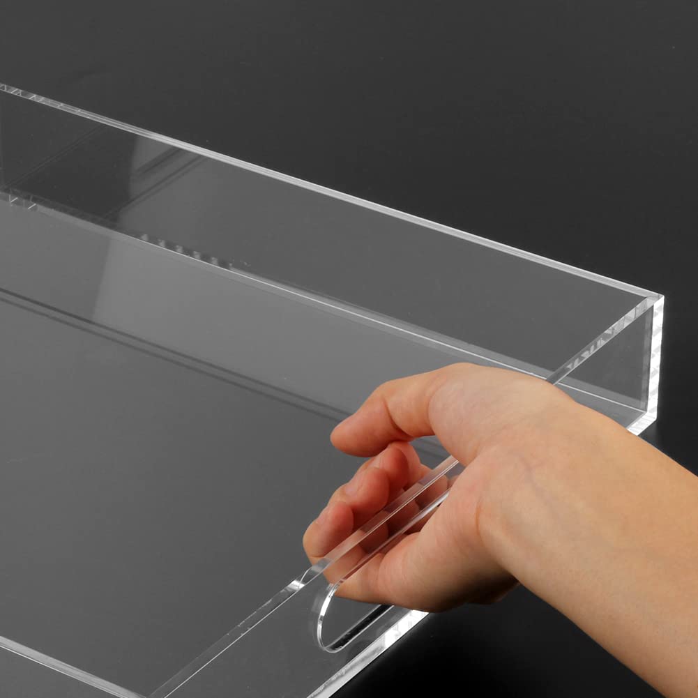 Allhercom 12"x16" Acrylic Serving Tray with Handles, Spill Proof Clear Decorative Tray, Lucite Tray for Coffee Table, Vanity, Makeup Organizer