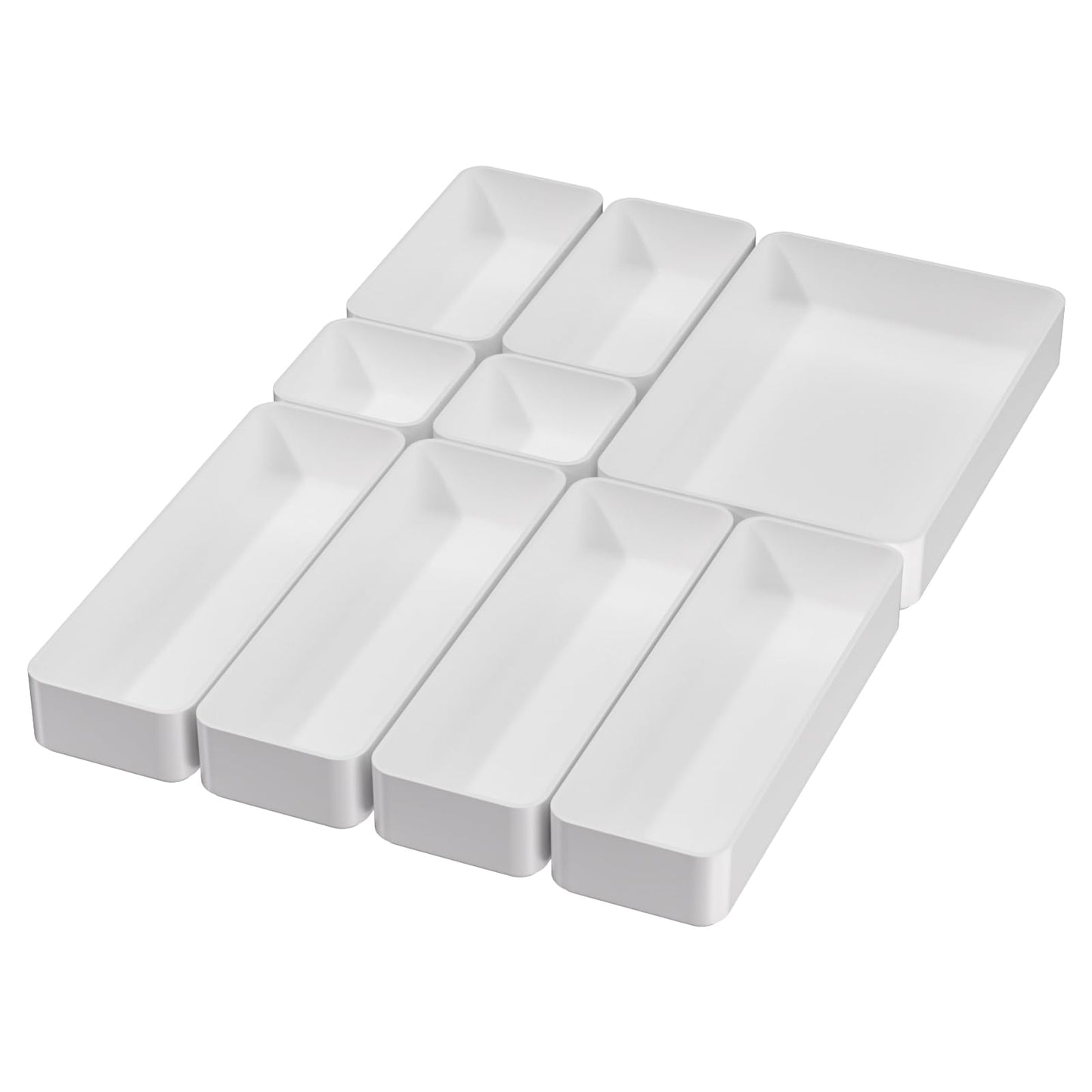 9 Pcs Stackable Drawer Organizer Trays Set, Multifunctional Stackable Storage Trays for Vanity, Bathroom, Kitchen, Desk Drawer Organizer Office. Plastic Drawer Organizers Available In 5 Colours, White