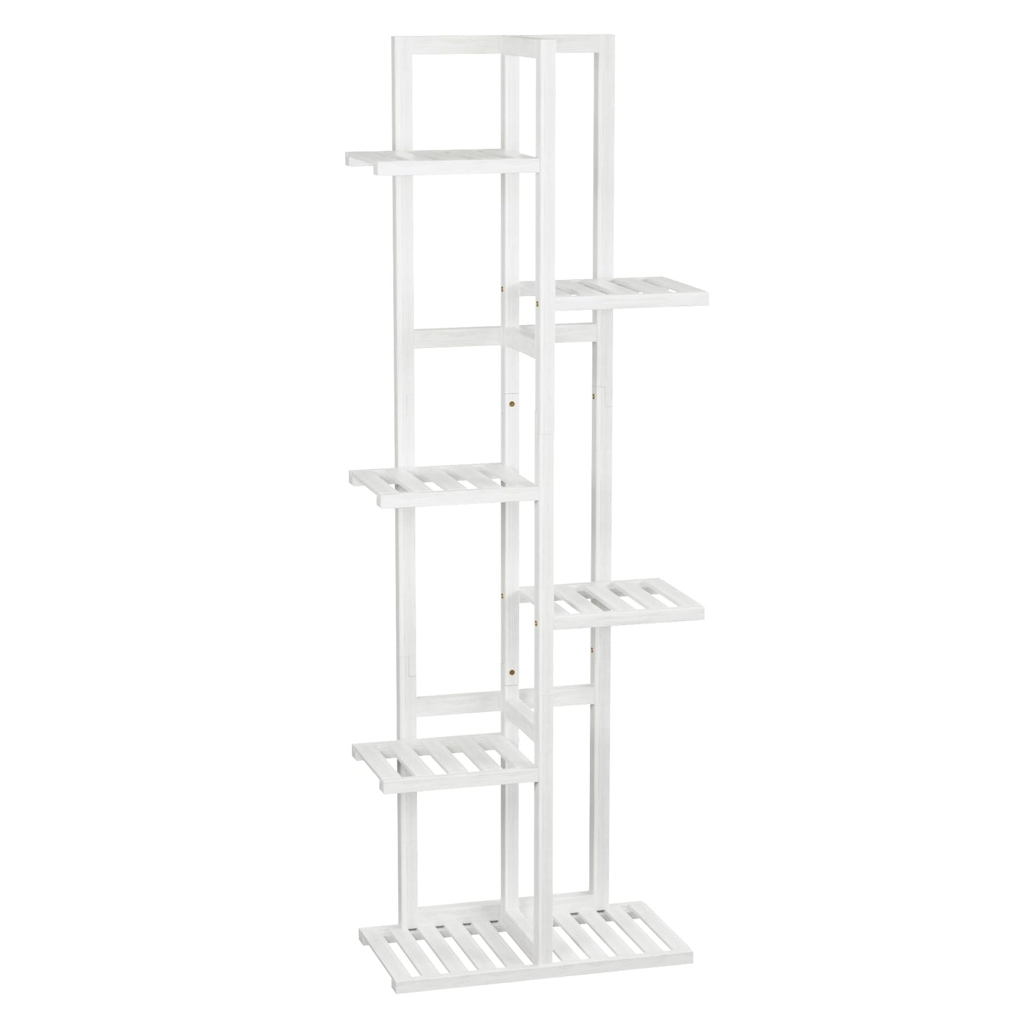 ROMGUAR CRAFT 6 Tier Bamboo Plant Stand Indoor, Wood Tall Flower Holder Corner Tiered Plant Shelf for Multiple Plants (White)