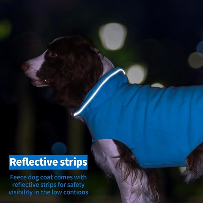 Bonawen Fleece Dog Coat Reflective Cold Weather Dog Jacket Apparel for Extra Large to Small Pets(Blue,3XL)