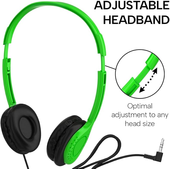 Maeline Kids Headphones for School Classroom K-12, Library, Museum, Travel, On Ear Stereo Headset with Adjustable Band & Faux Leather Cushions - 3.5mm Plug - 300 Pack - Multicolors