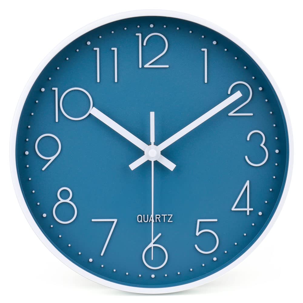 jomparis 10 Inch Cerulean Wall Clock Battery Operated Silent & Non-Ticking Wall Clock Decor for Bathroom Bedroom