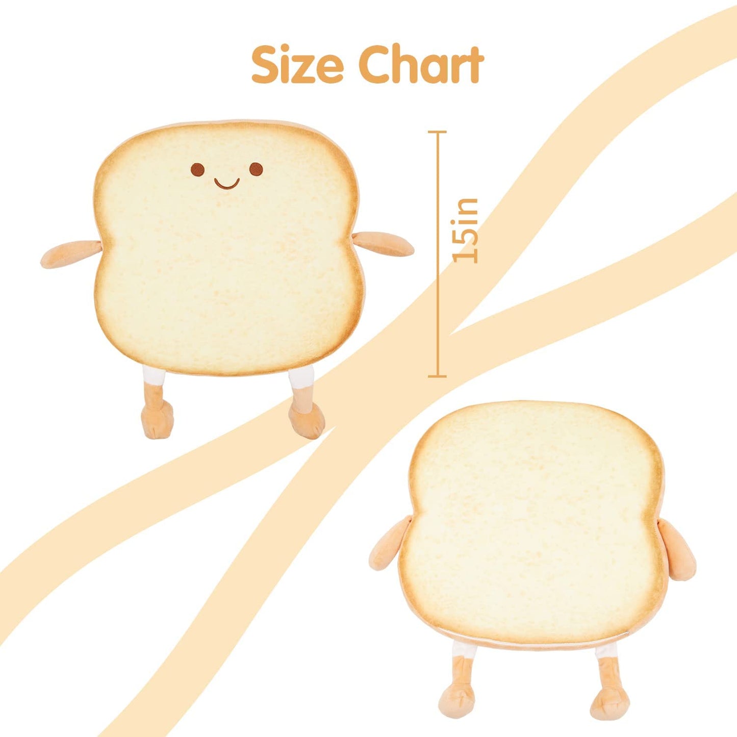 Yulefly Toast Seat Cushion - Memory Foam Chair Cushion Cute Bread Plush Pillow Pads with Removable Cover for Gaming Chair Office Home Bedroom Shop Car Decor-Smile