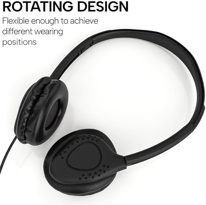 Maeline Kids Headphones for School Classroom K-12, Library, Museum, Travel, On Ear Stereo Headset with Adjustable Band & Faux Leather Cushions - 3.5mm Plug - 40 Pack - Black
