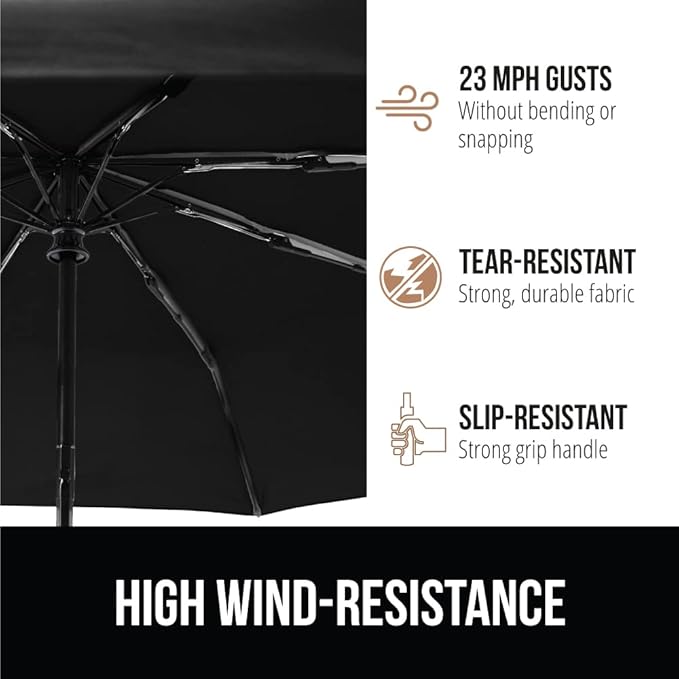 GORILLA GRIP Strong Windproof Stick Compact Umbrella for Rain, 2 PK, One-Click Automatic Open Close, Durable Quick Dry Waterproof Material, Lightweight, Portable, Travel Size Fits Backpack, Black
