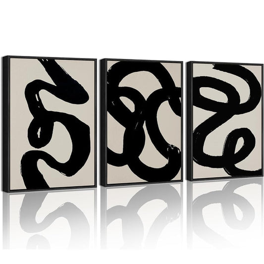 PHOPAGO Black Abstract Wall Art Ink Wash Minimalist Lines Framed Canvas Painting Artwork 11x14in Black Framed
