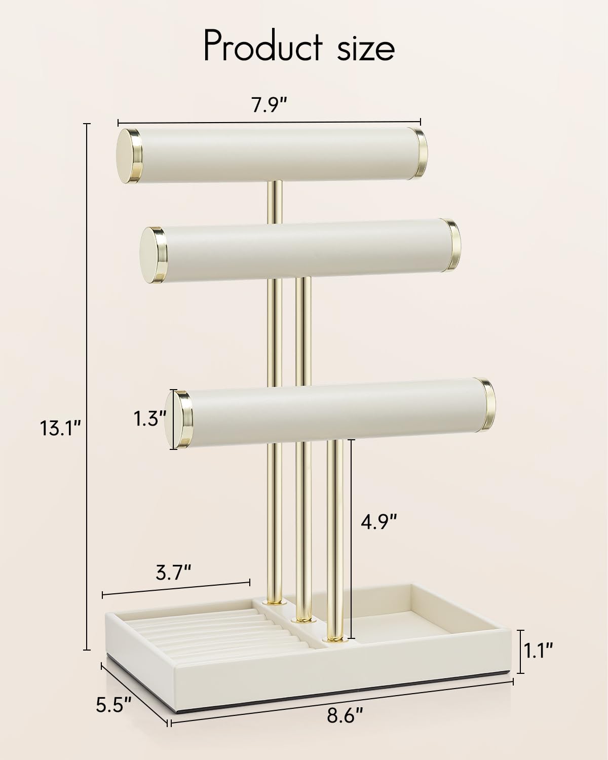 VLANDO 3 Tier Bracelet Holder Organizer with Tray - Leather Jewelry Stand Organizer for Women - Jewelry Holder Display for Necklace, Watches, Rings, Earrings, Bangle, Scrunchie - Cloud White