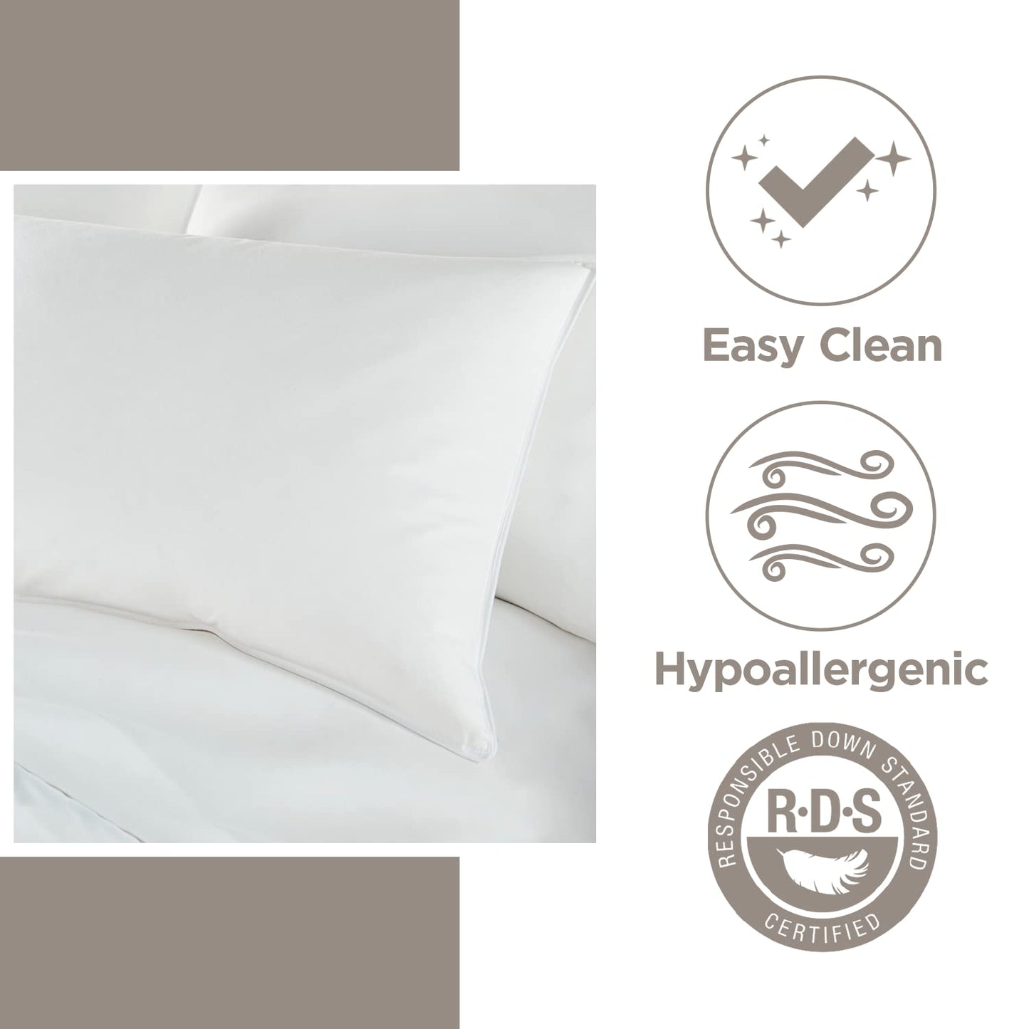 DOWNLITE Flat & Soft Down Pillow – Hypoallergenic Premium Down (Not Feathers) – Standard Size, 20 x 26