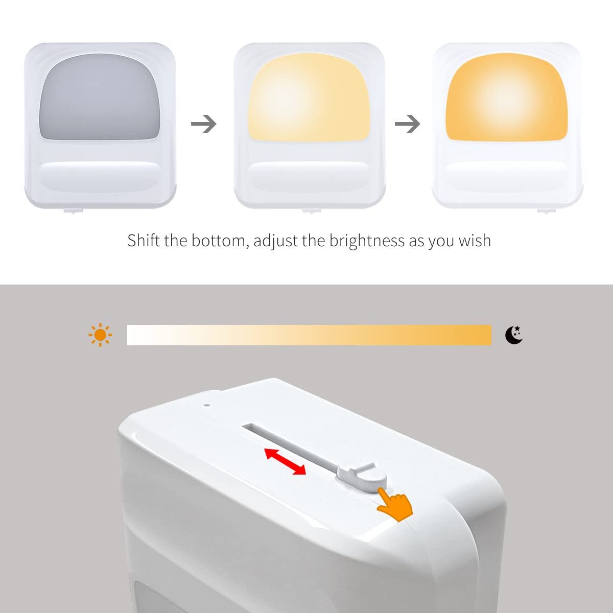 KINUR 4 Pack Dimmable Night Light Plug into Wall Soft Warm Glow Night-Lights Dusk to Dawn Sensor 5-50lm for Baby, Kids, Adults, Bedroom, Hallway, Kitchen, Bathroom