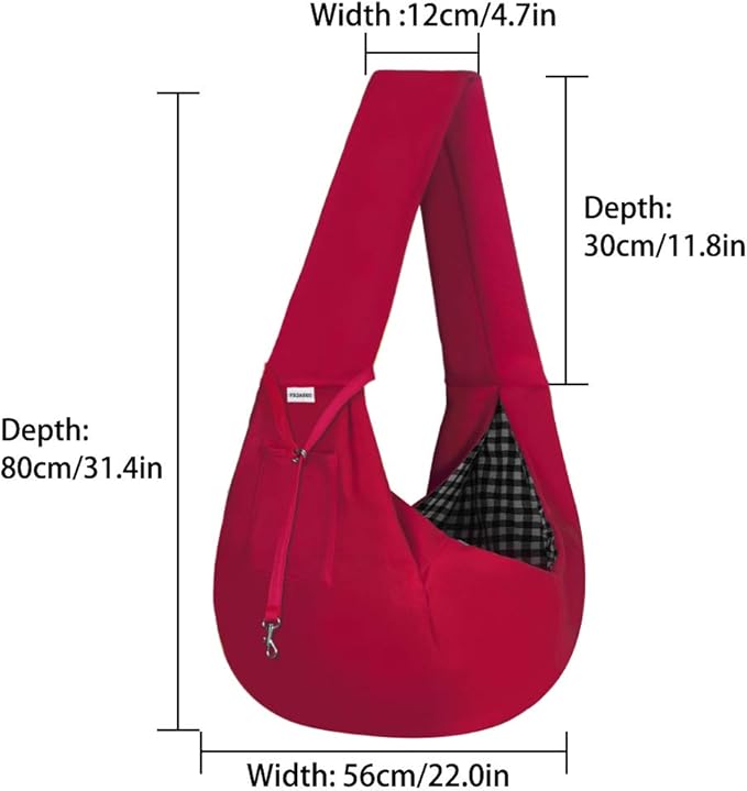 FDJASGY Small Pet Sling Carrier-Hands Free Reversible Pet Papoose Bag Tote Bag with a Pocket Safety Belt Dog Cat for Outdoor Travel (Red)