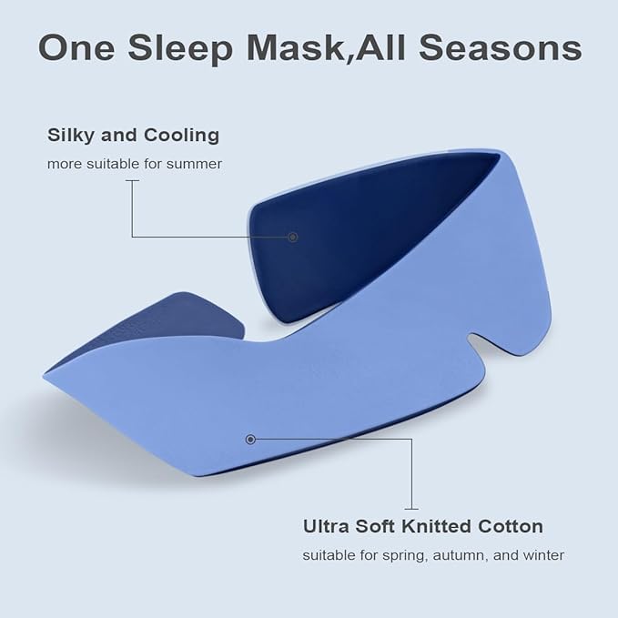Sleep Mask for Men Blackout: Reversible Dual-Sided Eye Mask with Adjustable Band - Soft Cotton and Silky Cooling Blindfold for Women Travel Nap Meditation （Navy）