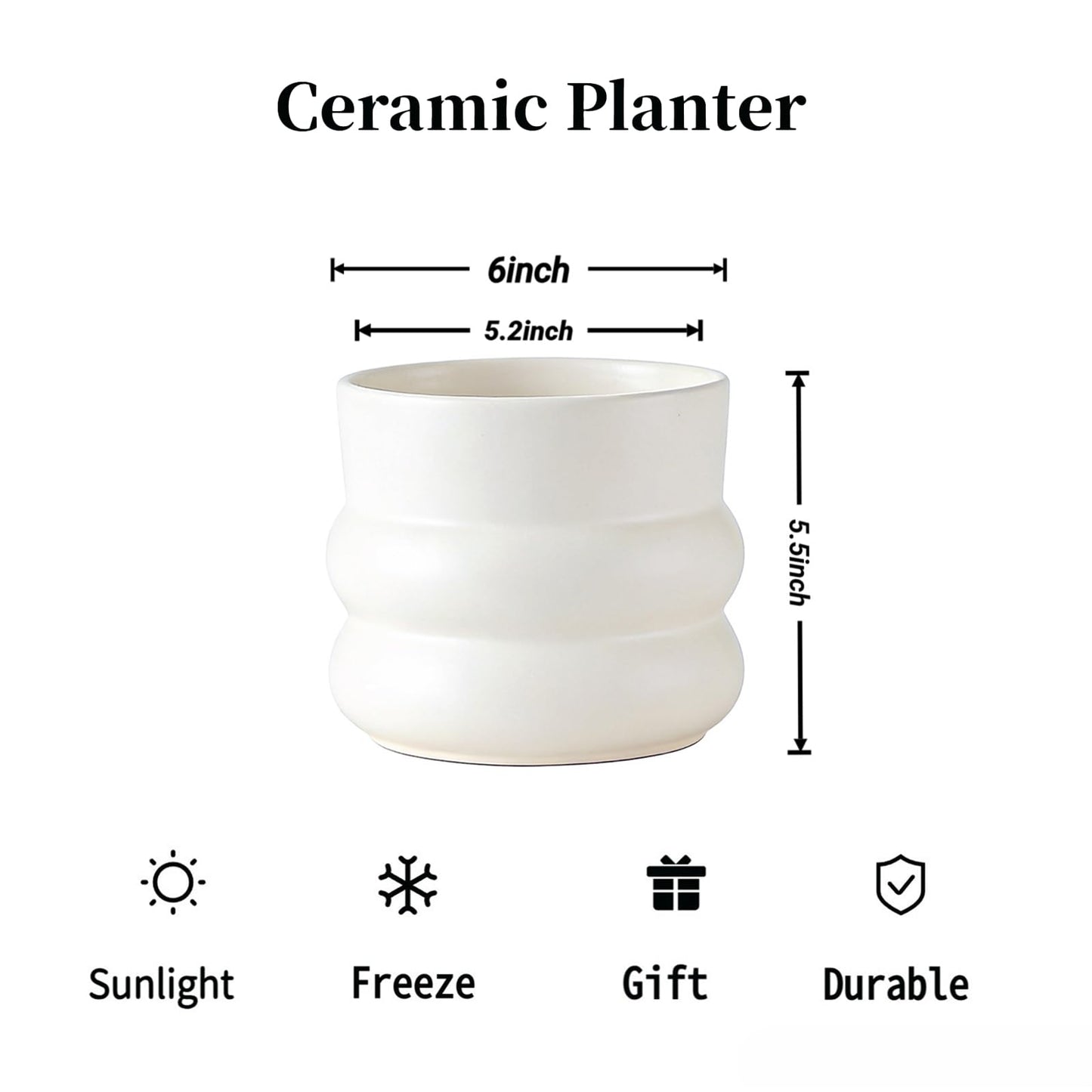 FUYHE Ceramic Plant Pot,6 Inch Planters for Indoor Plants,Ceramic Planter Flower Pots with Drainage Hole,Home Office Garden Décor,(Pale Beige)