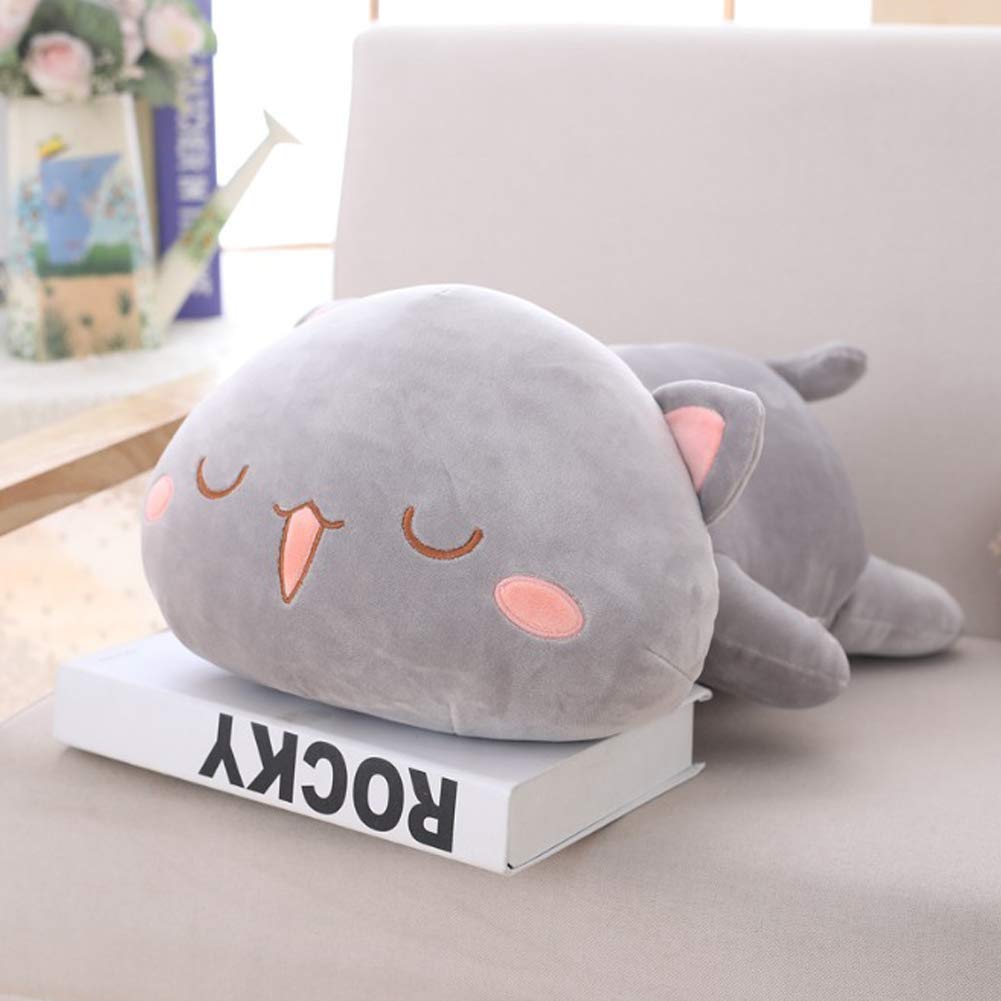 Jensquaify Cat Plush Hugging Pillow, Soft Kitten Cat Stuffed Animals Toy Gifts for Kids (Grey Squint Eyes, 25.5")