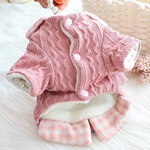 Dog Princess Sweater for Small Dogs Thick Shirt Plaid Clothes Costume Pet Girl Cute Coat Outfits Fall Costumes Winter Dog Sweaters (L,Pink)