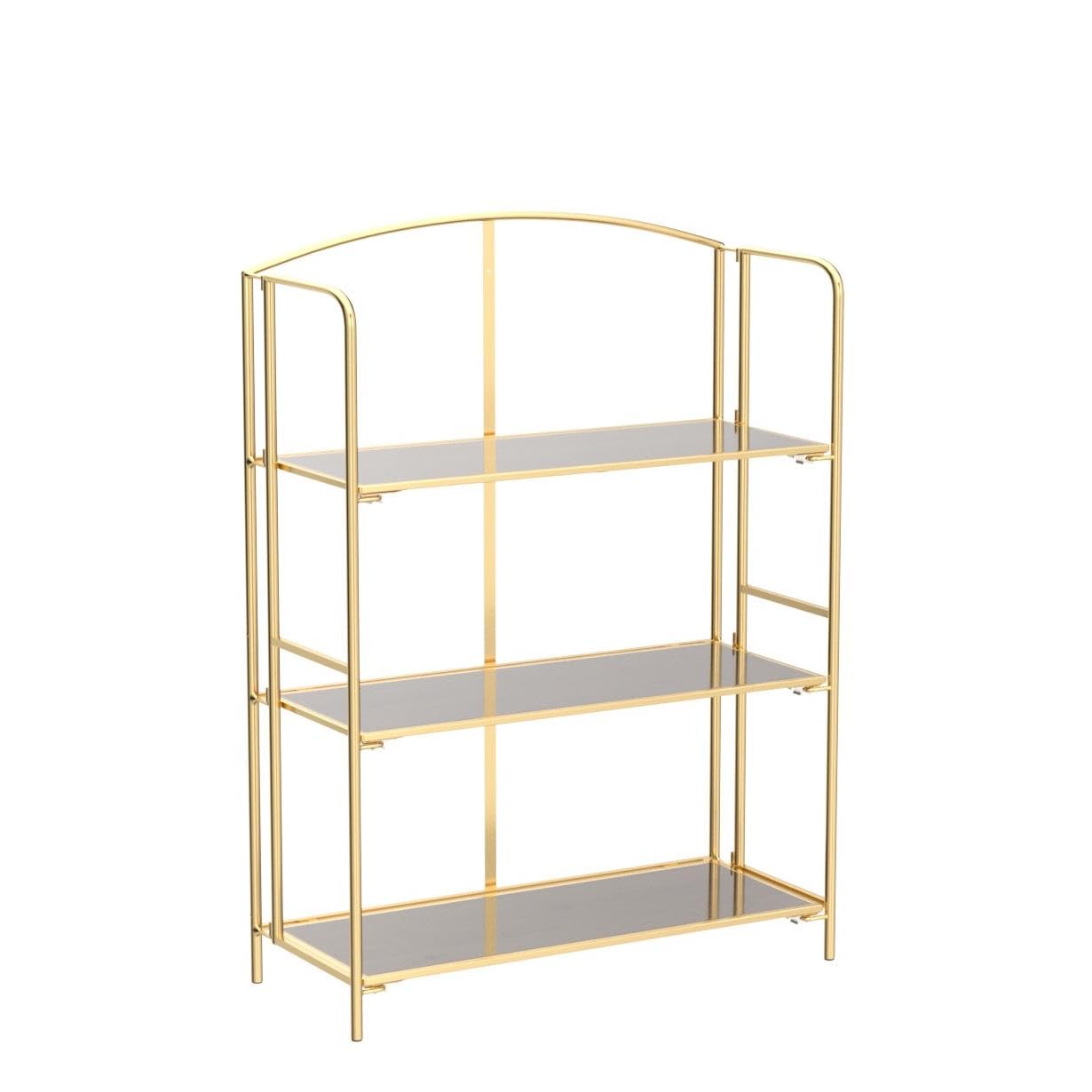 Crofy 3-Tier Wider Foldable Bookshelf, Gold Frame & Walnut Shelves