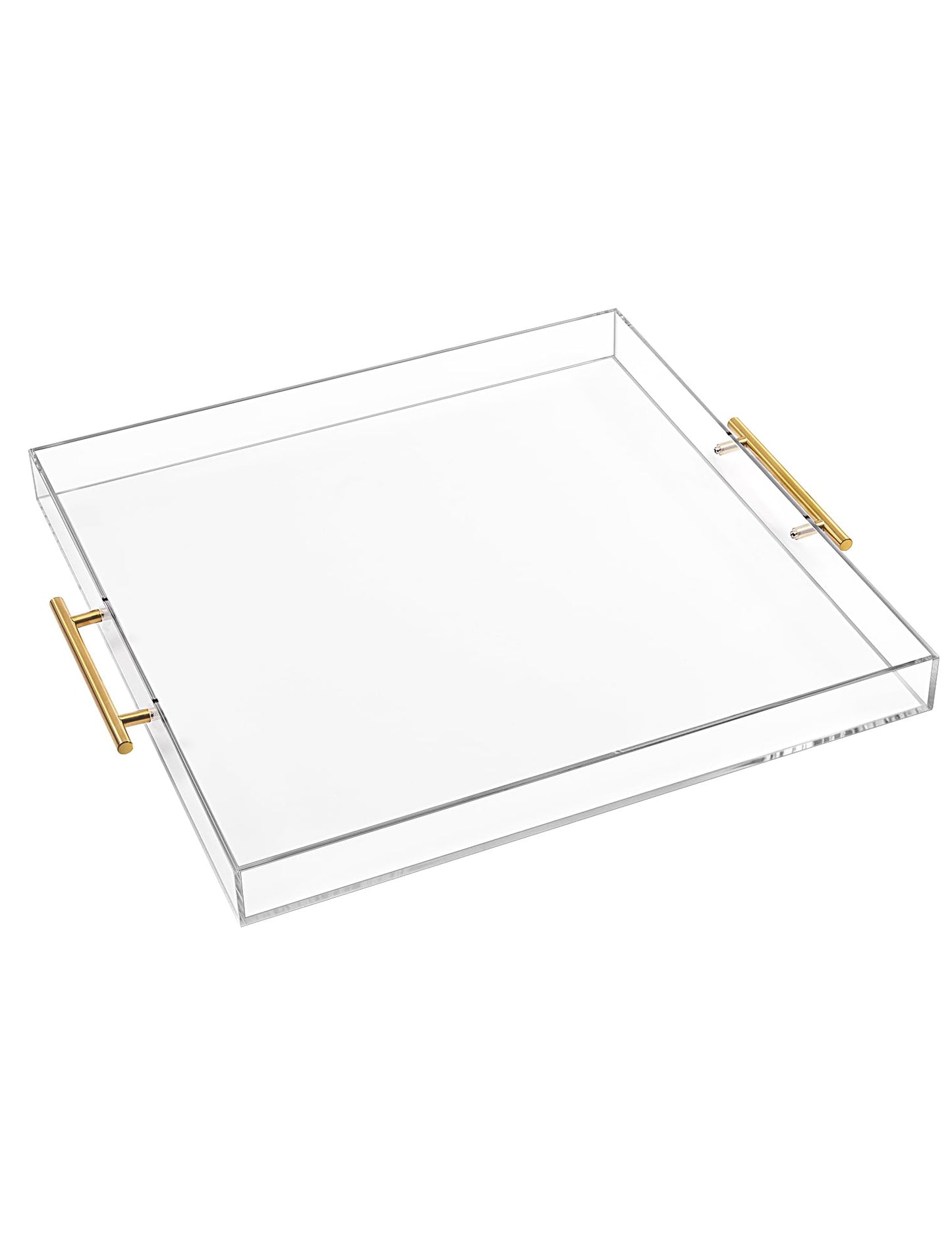 Extra Large Clear Acrylic Serving Tray (18×18 Inches) with Gold Handles Spill Proof Acrylic Over Size Big Decorative Tray Organiser for Ottoman Coffee Table Countertop
