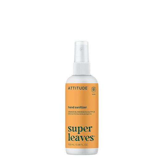 ATTITUDE Hand Sanitizer Spray for Adults and Kids, EWG Verified, Kills Bacteria and Germs, Vegan, Orange Blossom & Eucalyptus, 3.38 Fl Oz (Spray Bottle)