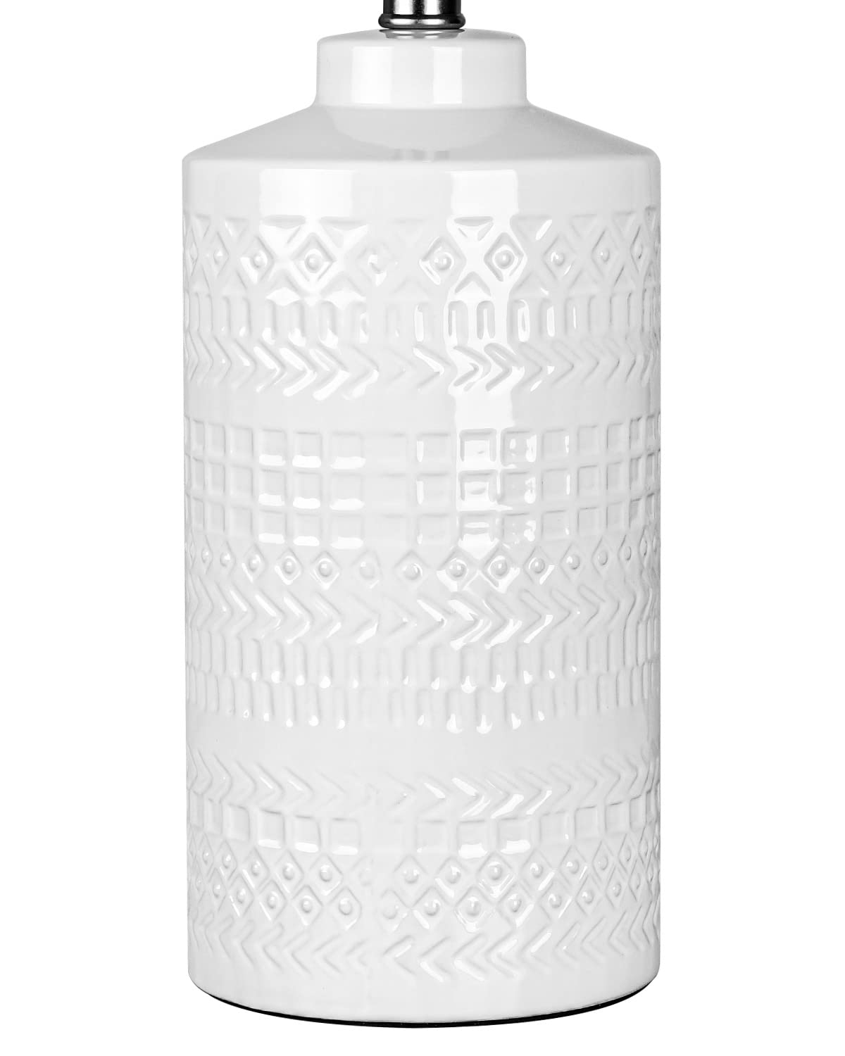 JUNNAI 24.5" White Ceramic Table Lamp 3-Way Dimmable Nightstand with White Linen Shade Bedside Lamp for Bedrooms & Living Room Office Reading(Bulb Included)