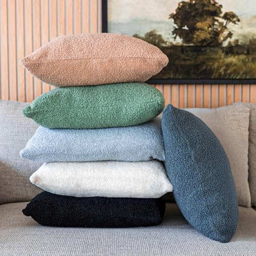 SAMIAH LUXE Blue Teddy Boucle Pillow Covers 18x18 2pcs for Home Living Room Decor, Sherpa Textured Decorative Throw Pillow Covers for Boho Decor, Square Throw Cushion Euro Shams for Modern Farmhouse