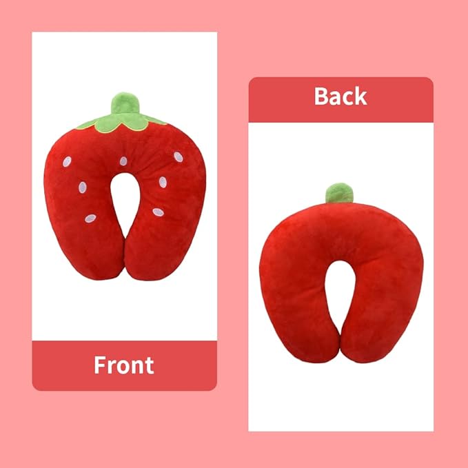 EKDJKK Travel Pillow for Kids, Cute Animal Neck Pillow Support U Shaped Cushion Plush Soft Rest Reading Pillow Sleeping Pillow for Airplane Train Car (Strawberry)