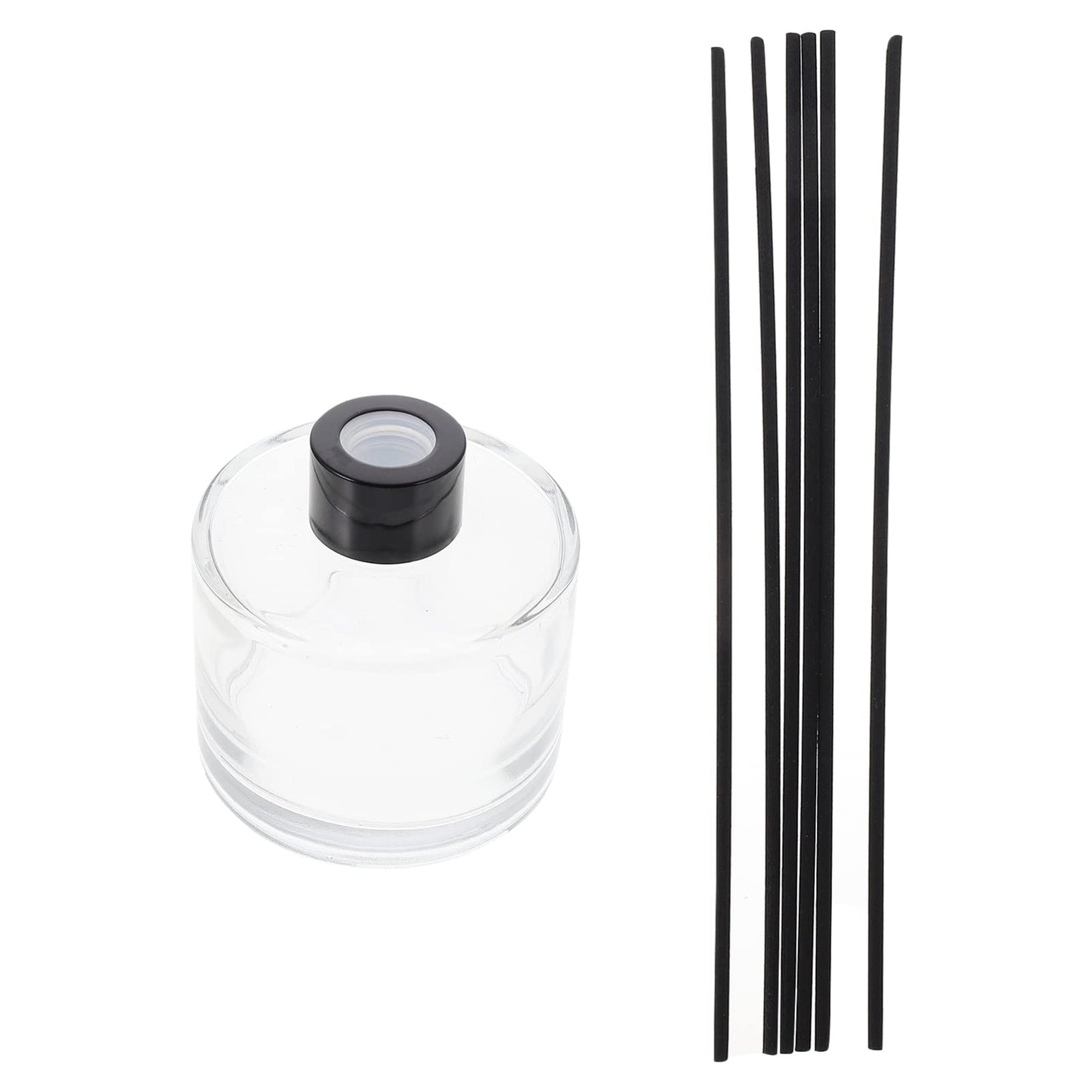1set Glass Bottles Reed Diffuser Bottle Black Rattan Sticks Refillable Perfume Diffuser for Home Car Living Room Decor and Spa