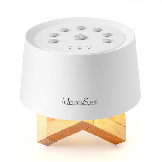 MelodySusie Rechargeable White Noise Machine for Sleep Travel & Salon with Wooden Stand, Sound Machine with 31 Soothing Sounds, Multi-Night Light, 32 Volumes & 4 Timers for Baby Adult