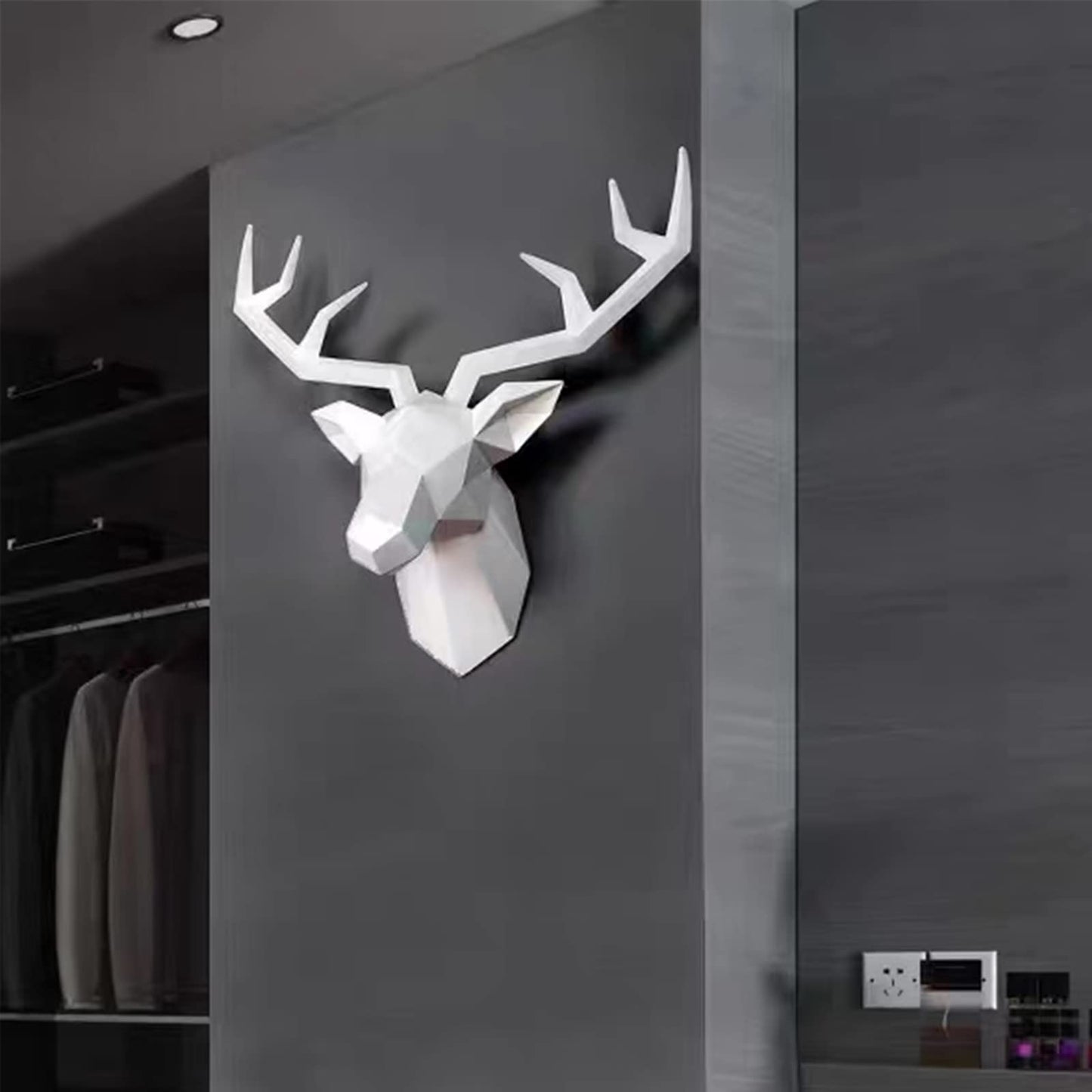 XYQXYQ White Deer Head Wall Sculpture,Modern Art Wall Hanging,3D Wall Decor,Gallery Living Room Resin Animal Head Decoration