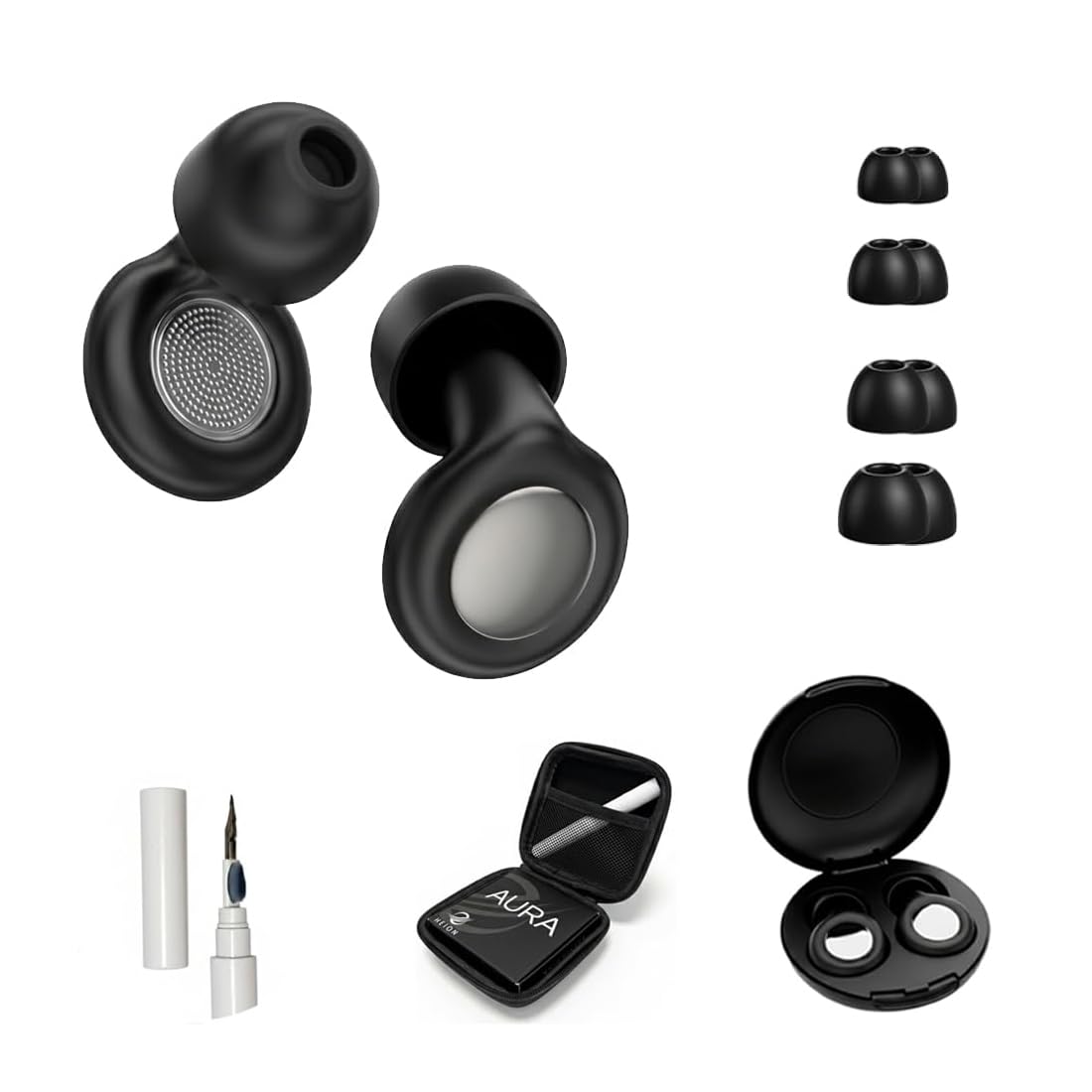 Ear Plugs for Sleeping Noise Cancelling 28dB - Reusable Silicone Earplugs for Sleep, Concert, Work, Study, Travel | 4 Sizes, Comfortable Side Sleepers | Cleaning Tool & Case - HEION Aura