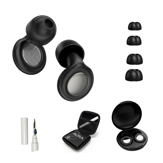 Ear Plugs for Sleeping Noise Cancelling 28dB - Reusable Silicone Earplugs for Sleep, Concert, Work, Study, Travel | 4 Sizes, Comfortable Side Sleepers | Cleaning Tool & Case - HEION Aura