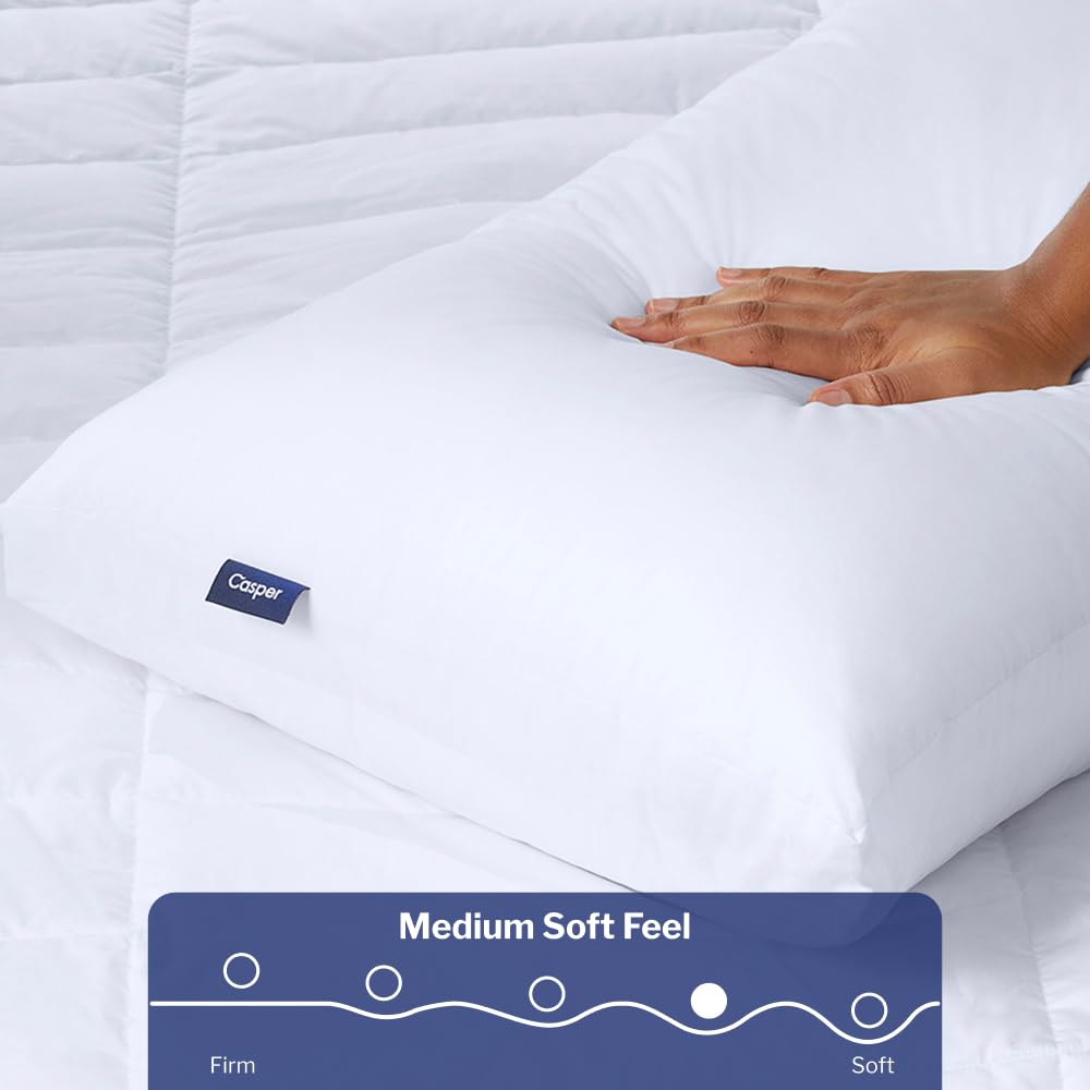 Casper Sleep Original Pillow 2-Pack, King Size – Medium Soft Feel, Down-Alternative Fill, Supports Side, Back & Stomach Sleepers, Neck Pain Relief, Machine Washable