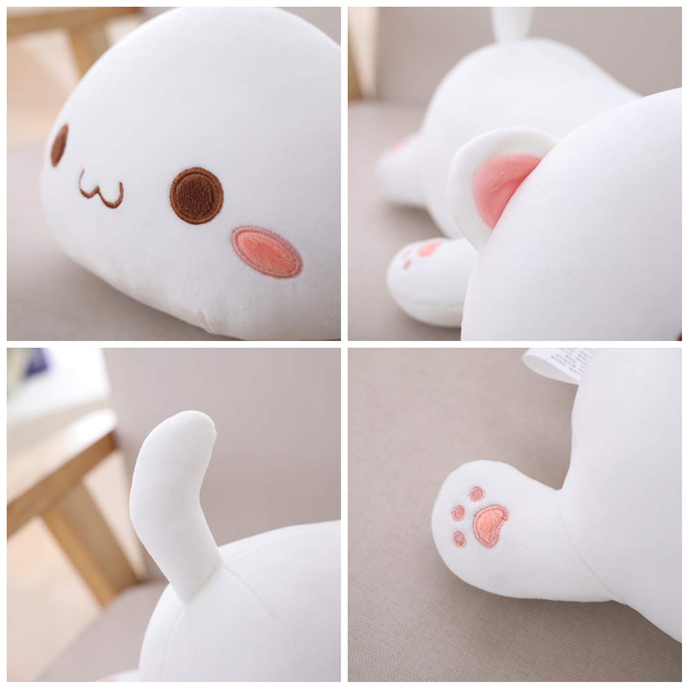 Jensquaify Cat Plush Hugging Pillow, Soft Cat Stuffed Animals Kawaii Kitten Plush Toy Gifts for Kids (White Round Eyes, 25.5")