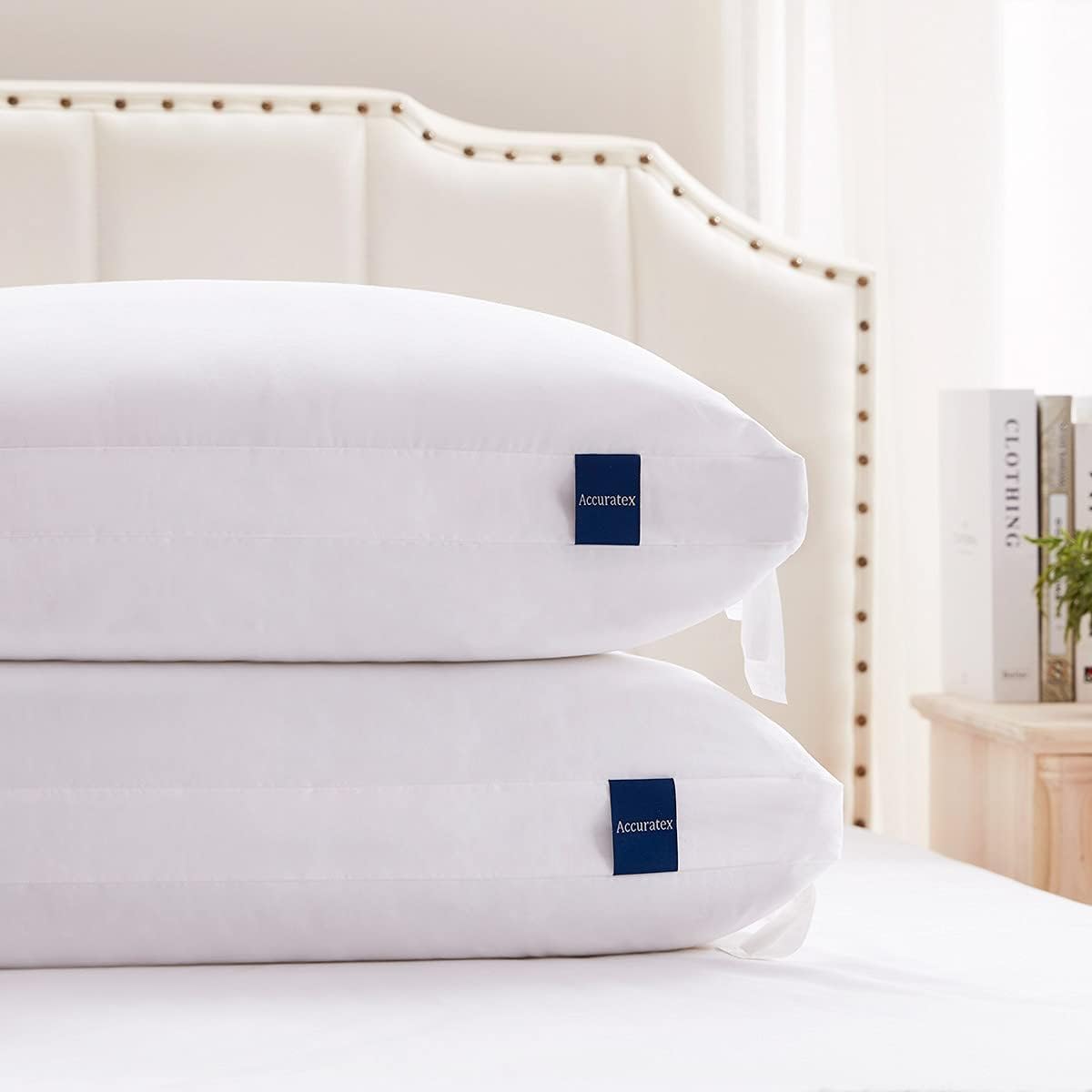 ACCURATEX Pillows King Size Set of 2, Hybrid Shredded Memory Foam Pillow[Adjustable Loft], Fluffy Down Alternative Fill Removable Cotton Cover, Firm Supportive Pillow for Side Back Sleepers