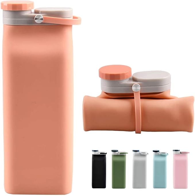E-Senior Collapsible Water Bottle BPA Free - 20 oz Foldable Water Bottle for Travel Sports Bottles with Triple Leak Proof Lightweight (Orange)