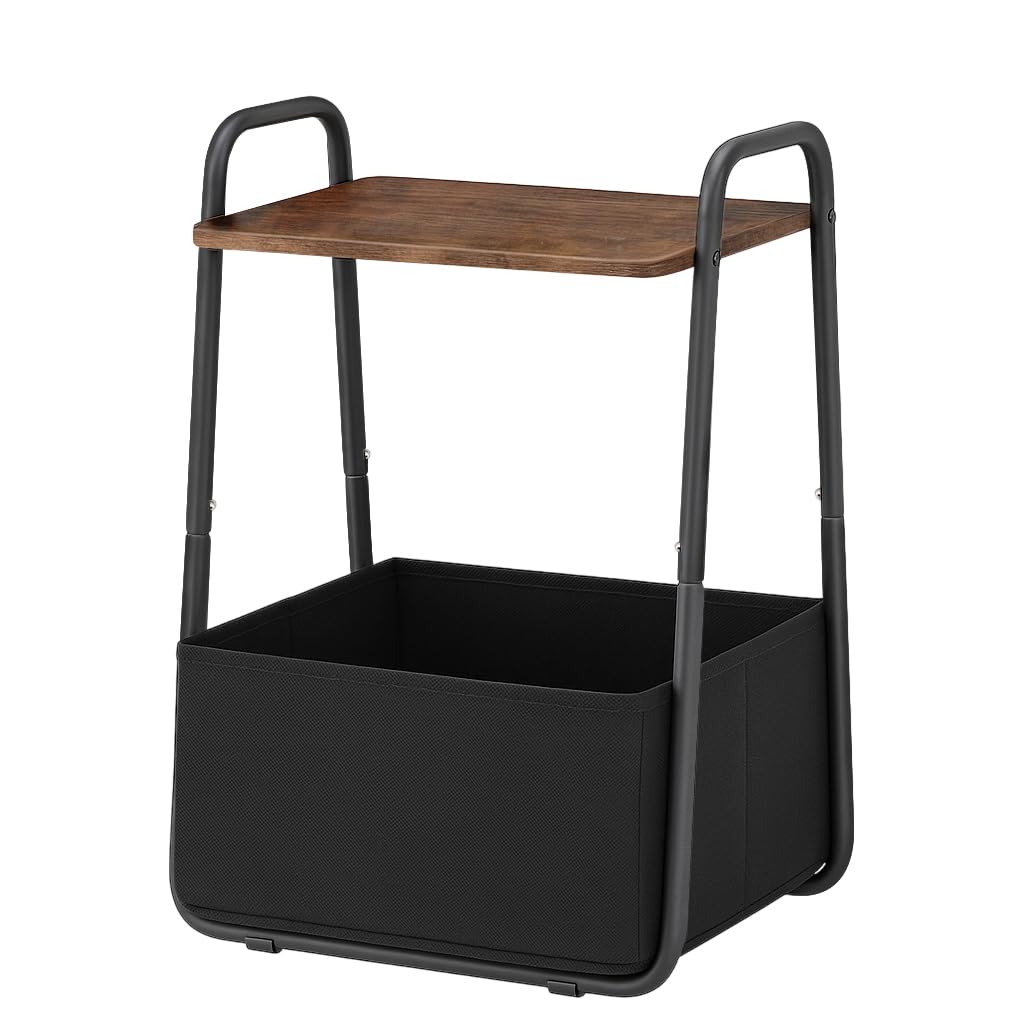 Synlajoy Rustic Brown Metal Frame Nightstand - Small Side Table with Fabric Storage Basket and Handle - Ideal for Bedroom & Living Room & Dorm