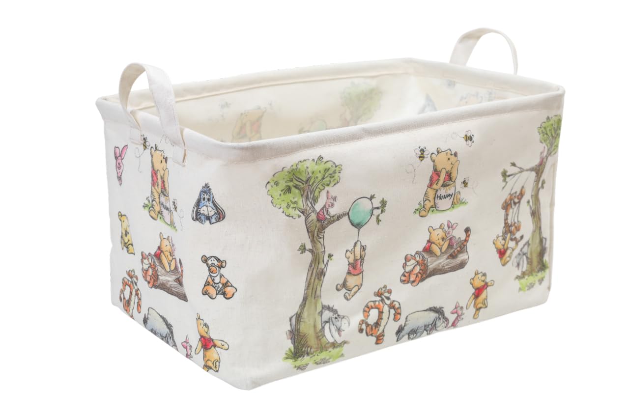 CORODER Rectangle Cute Bear Nursery Storage Basket With A Waterproof PE Coating, Foldable Large Canvas Laundry Hamper, Decorative Storage Baskets Suitable For Bathroom and Bedroom (White)